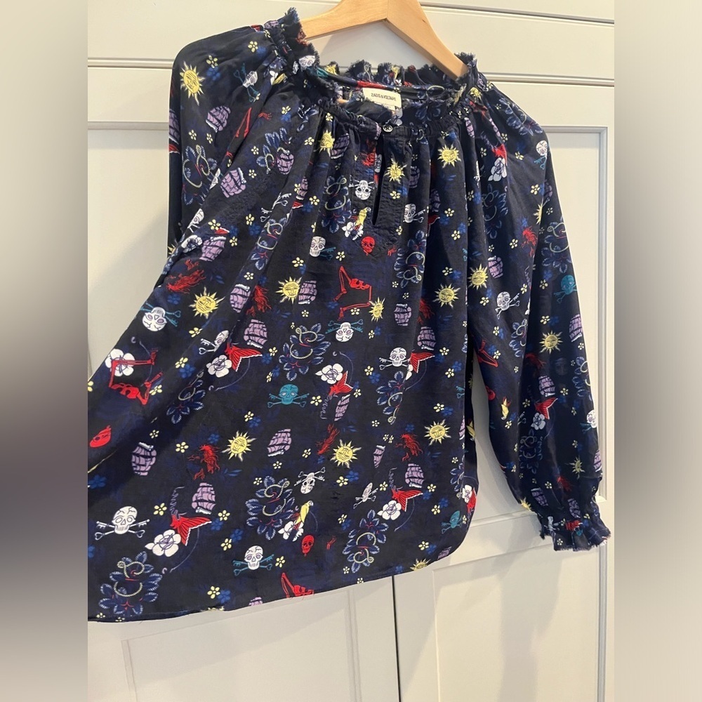 ZADIG & VOLTAIRE Teresa Floral Print Blouse Size. S navy - Picture 6 of 10